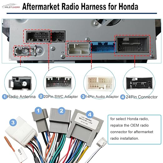16Pin Aftermarket Android Car Radio Harness Adapter for Honda Civic 2012-2015 CR-V 2012-2015, 16Pin Android Car Stereo Wiring Harness with SWC Radio Antenna Adapter for Honda Civic CR-V