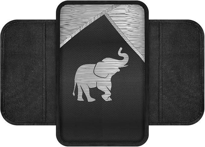 Metal-Like Elephant Print Center Console Covers for Cars Waterproof Car Armrest Seat Box Cover Cushion Anti-Slip Auto Center Console Pad Car Interior Accessories Protector