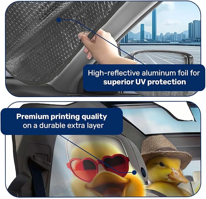 GENANY Cute Duck Group Windshield Sun Shade for Car SUV Truck (55x30 Inches), Sun Shade Windshield, Shades for Front Windows, Spring Car Decor