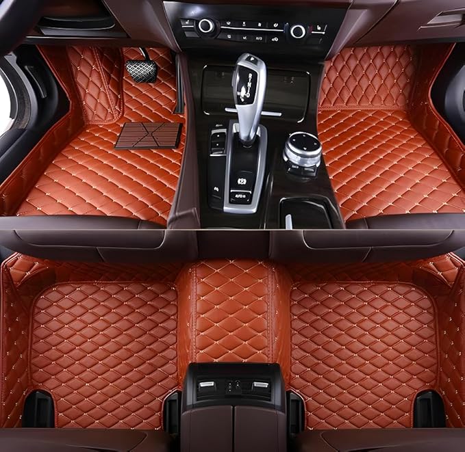 Customize Car Floor Mats for 99% Sedan SUV Sports Car All Weather Leather Full Coverage Waterproof Non-Slip Vehicle Lining Pads (Light Brown)