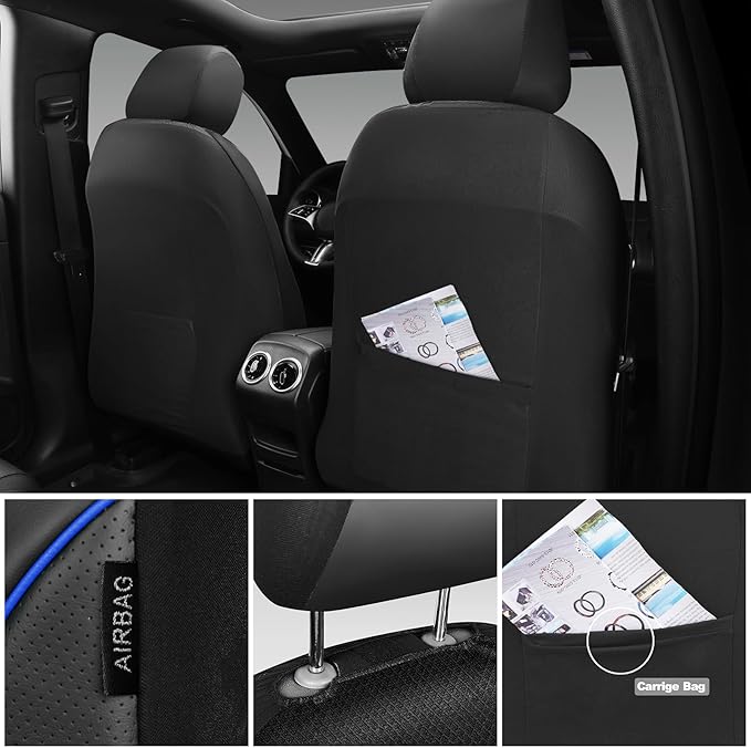 CAR PASS Comfortable 3D Foam Mesh Leather Car Seat Covers Front, Air Cool Mesh Breathable Front Seat Covers for Car, Universal Fit for SUV Truck Sedan Automotive, Airbag Compatible,Black Blue