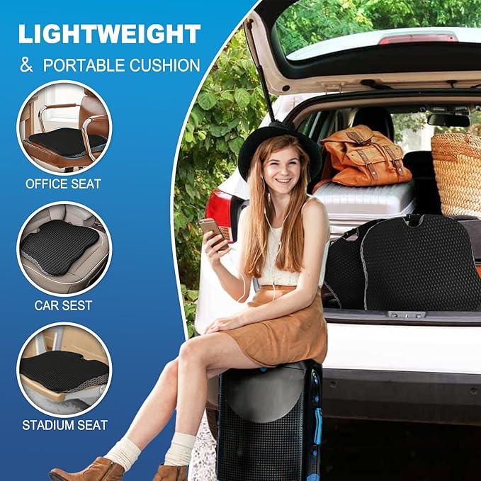 Hapiclody Car Seat Cushion for Driving,Office Chair Cushions Non-Slip Hip & Lower Back Tailbone Chair Pillow Pad,Memory Foam Seat Cushion for Car Seat Driver Truck Desk Wheelchair