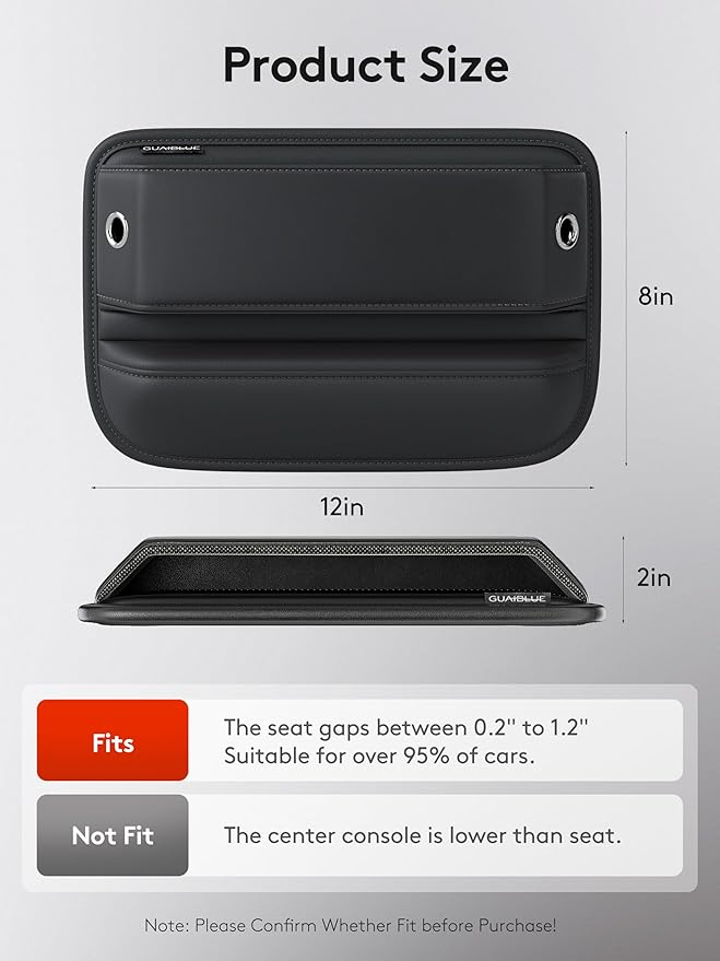 Car Seat Gap Filler with Sun Visor Organizer, Leather Seat Gap Organizer for Phone, Cards, Keys and Sunglasses, Front Seat Storage for Most Cars, SUVs and Trucks