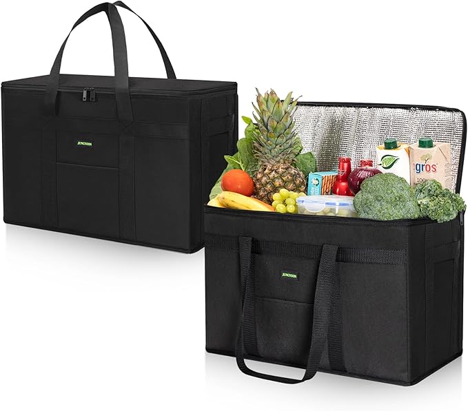 JUNGYOON Heavy-Duty Insulated Grocery Bags & Insulated Bag – Collapsible Cooler Bag with Zippered Top