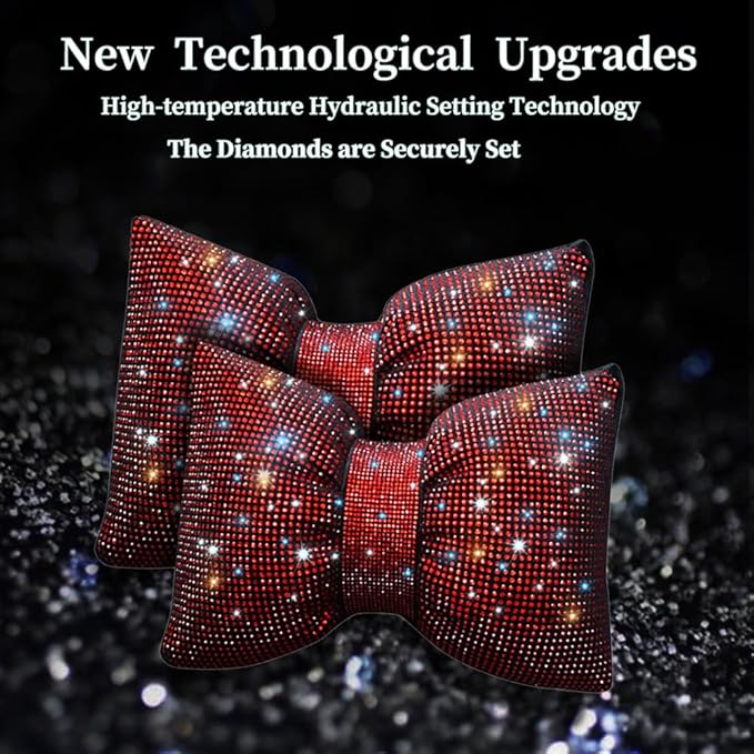 Women's Neck Pillow for Car Seat Bling Headrest Red Bling Accessories Auto Headrest Cushion Rhinestone Head and Neck Rest Cushion Crystal Diamon Red 2Pcs