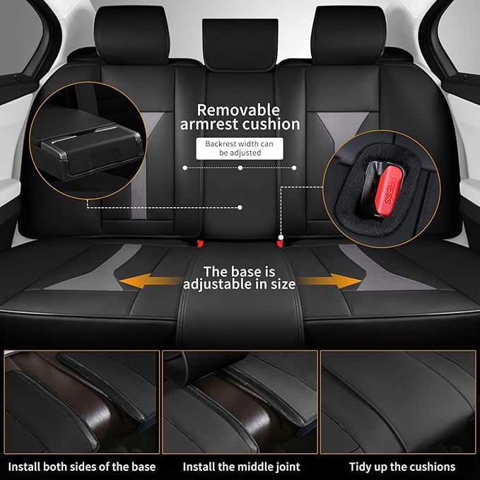 5 Seats Seat Covers Fit for Kia Sorento 2007-2023 2024 2025 Custom Breathable Leather Car Seat Cover Fit for Sorento (5 Seat,Black&Grey)