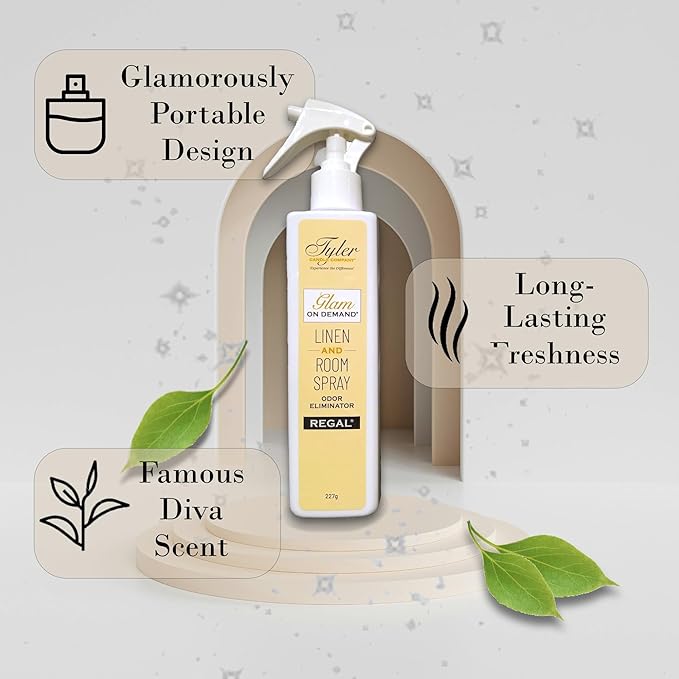 Tyler Glam on Demand - Regal Scent Linen and Room Spray 2 Pack - Air Freshener and Odor Eliminator Bundle with Stain Remover Pen - Laundry Bundle