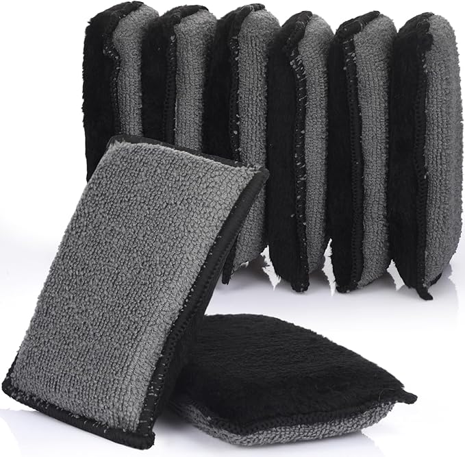 Mudder 8 Pcs Car Interior Scrubbing Sponge 5'' x 3'' Fiber Car Wax Applicator pad Household Cleaning Sponges for Leather Car Seat Couch Cleaning (Gray Black)