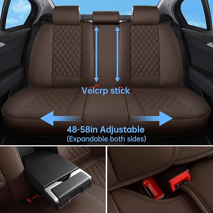 Car Seat Covers Front Seats Brown, Luxury Faux Leather Car Seat Cover Waterproof Non-Slip Protector Universal Fit for Most Cars SUVs Trucks Pick-ups,Car Accessories Interior(Brown-Front Seats)