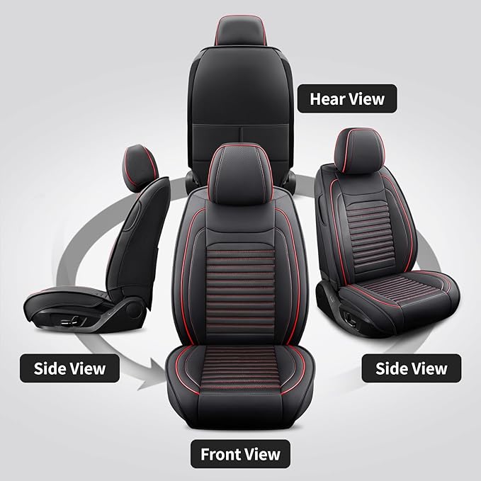 Front Seat Covers Fit for Toyota 4Runner 2001-2026, Car Seat Covers Front Seats, Breathable Faux Leather Automotive Seat Covers Front Pair Anti-Slip Seat Cover(Black&Red, Front)