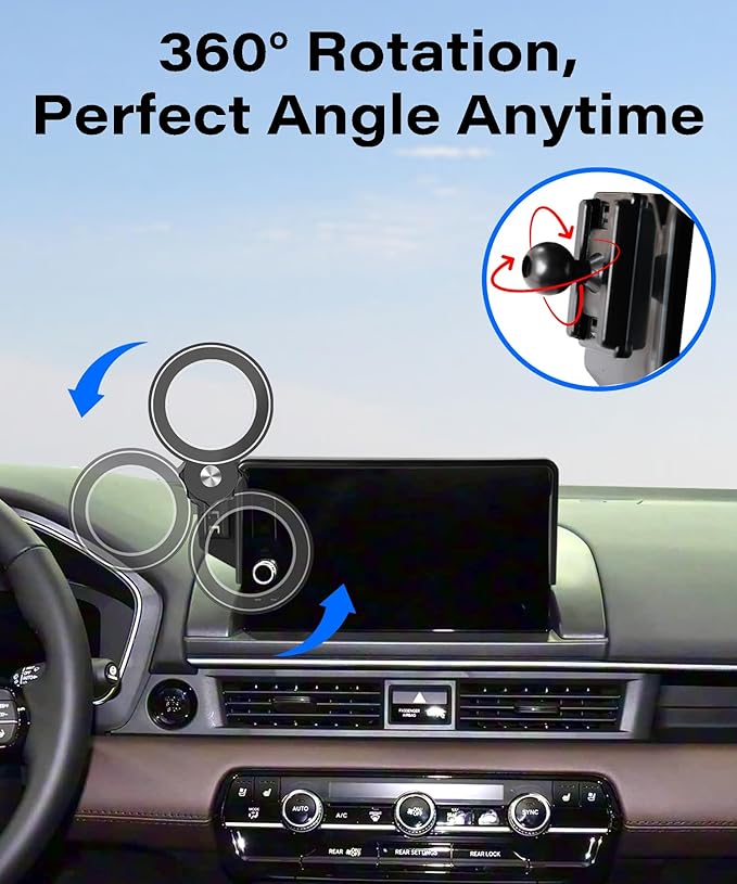 Car Phone Holder for Honda Pilot 2023 2024 2025 2026 Accessories Apply to 7/9 Inch Touch Screen Fixed Clip Magnetic Cell Phone Mount Hands-Free 360 Degree Rotation