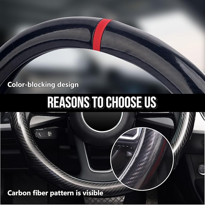 ZHOL Steering Wheel Cover Carbon Fiber, Universal Standard Size 14.5-15 inch Car Steering Wheel Accessories for Men, Black