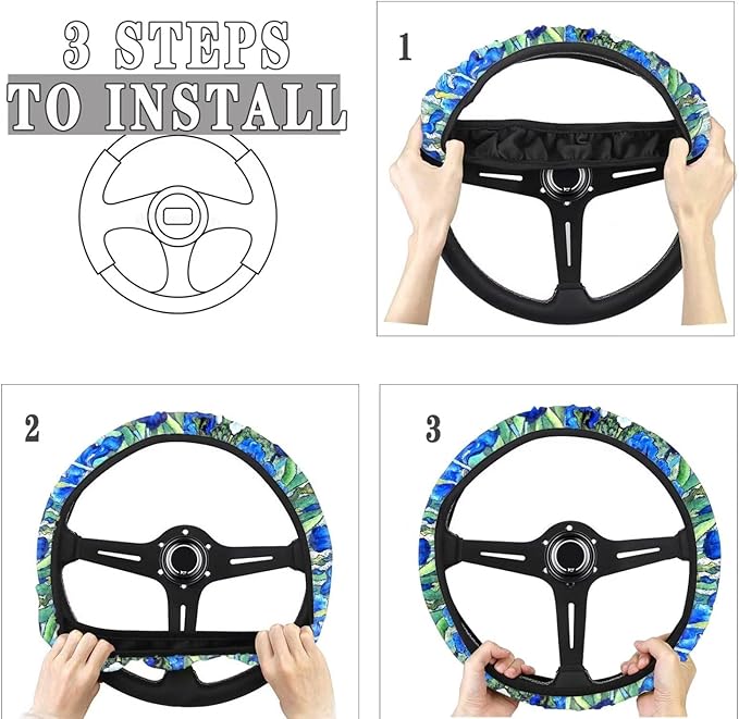 AFPANQZ Irises Car Steering Wheel Covers for Womens Durable Anti-Slip Comfortable Stretch-on Steering Wheel Protector Cover Sweat Absorption Cover Car Accessories 15 Inches