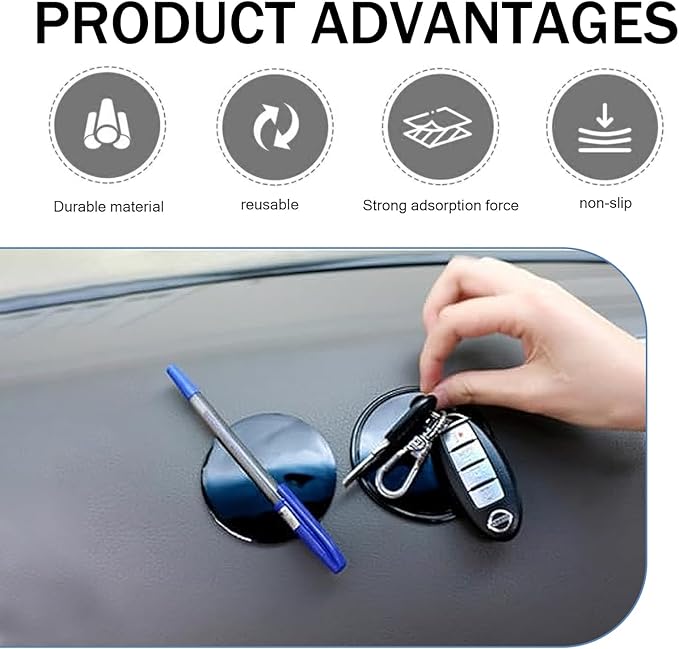 Dashboard Anti-skid Mat, Silicone Gel Mini Round Multifunctional Storage Mat for Mobile Phone Keys Glasses, Self-adhesive and Cleanable Dash Pad, for Most Cars Home (Black)