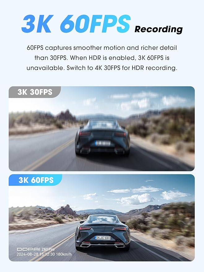 DDPAI 4K 3 Channel Dash Cam, 4K+2K+1080P Front Inside Rear Car Camera, Dual STARVIS 2 Dashcam With Bulit-in 32G eMMC,3K 60FPS,4G LTE Support,5G WiFi GPS,3" IPS,Night Vision,Parking Mode, Z60 Pro πLink