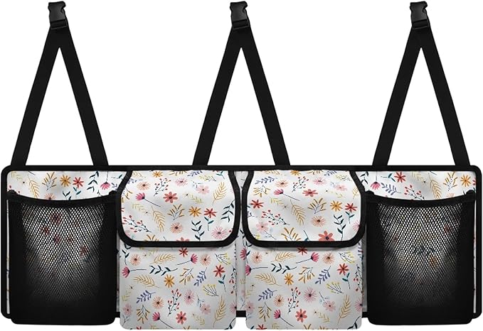 Trunk Organizer for Car Women Flower Backseat Car Organizer for SUV/MPV/Truck, Space-Saving Adjustable Trunk Storage Bag with 4 Pockets, Esay to Install