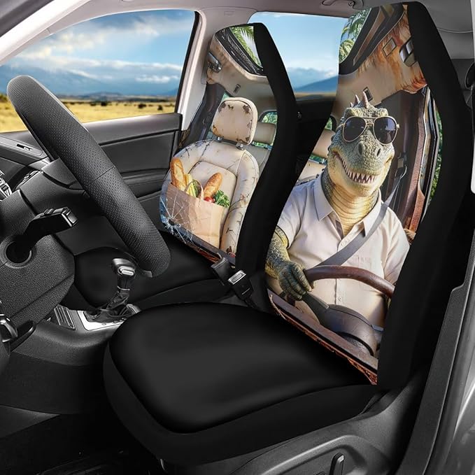 Crocodile Car Seat Covers 2 Pcs Car Seat Cover Protector Front Seats Removable Automotive Accessories Easy Installation Universal Fit for Most Cars SUVs and Sedans