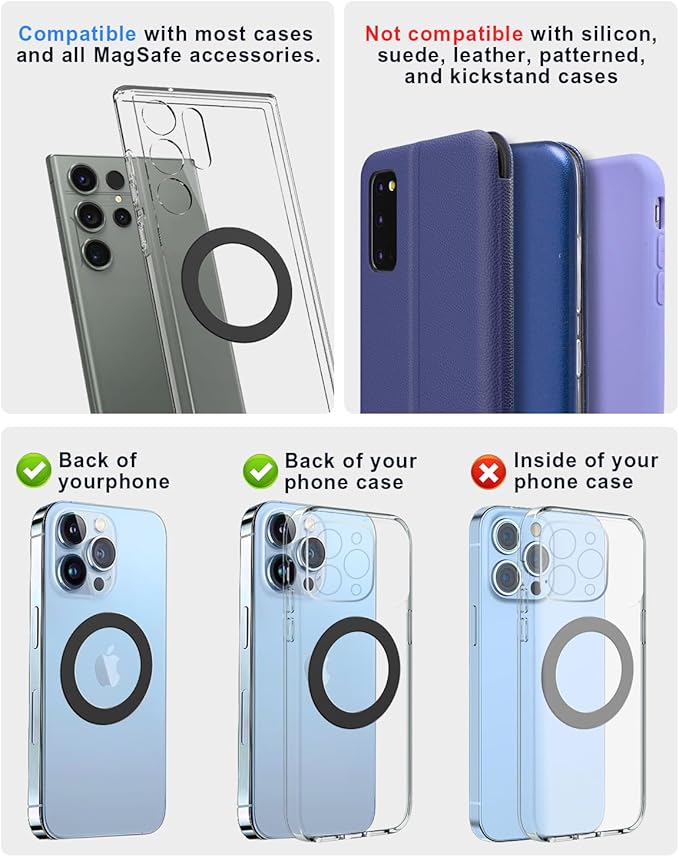 Magnetic Adapter Rings 2PCS Compatible for Magsafe,for Kindle Pop Socket Magnetic,for Magsafe Accessories & Wireless Charging for iPhone 17/Air/16/15/14/13 Mini Plus Pro Max/Pixel 8/ S24 Ultra/ S23