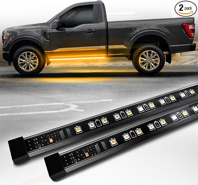 OPT7 Sidekick 60" Running Board Lights 2PCS LED Strips w/Amber Turn Signal Side Marker, DRL, White Courtesy Light for Regular Super Cab Trucks Pickup SUV Trailer - Truck Decorations