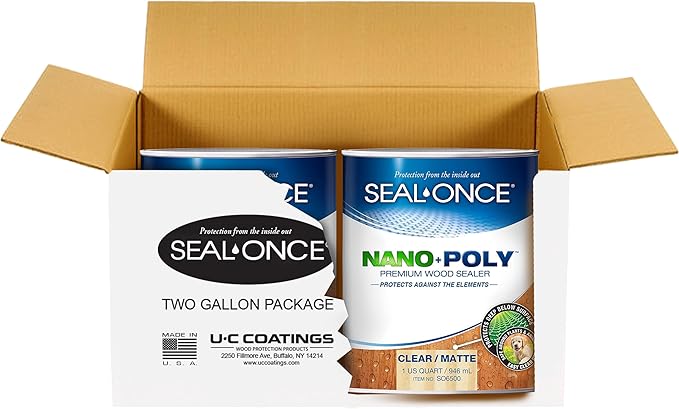 Seal-Once Nano+Poly Penetrating Wood Sealer with Polyurethane - Premium Waterproof Sealant - 2 Gallon & Clear