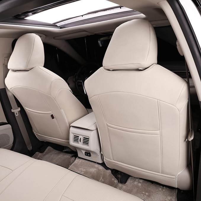 EKR Camry Seat Covers for Toyota Camry XLE, XSE 2018-2024(Not for Hybrid) Waterproof Leather Car Seat Cover Full Set for Trucks SUV-Faux Leather (Beige)