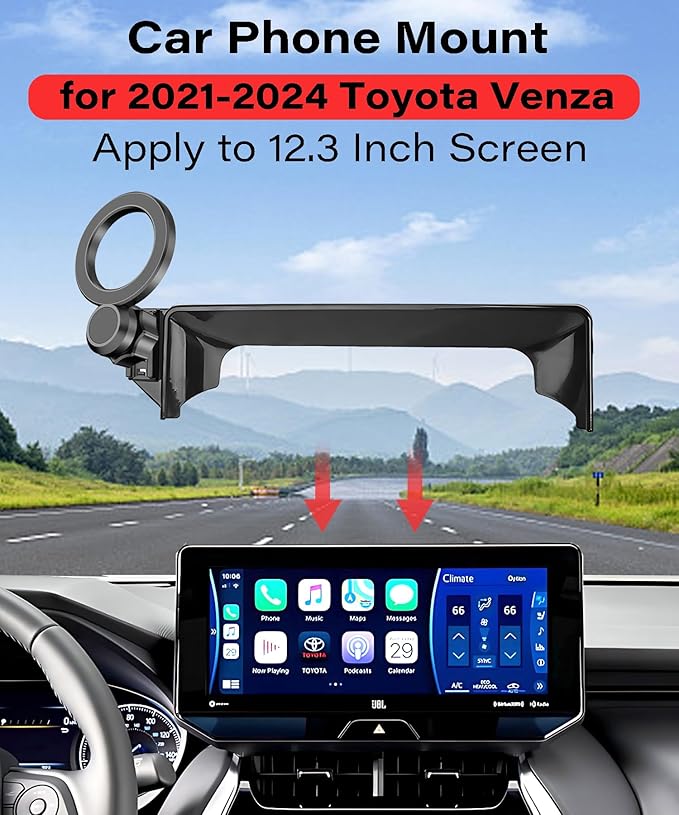 Magnetic Car Phone Mount for 2021 2022 2023 2024 Toyota Venza Accessories, for MagSafe Strong Magnets Cell Phone Holder 12.3-Inch Screen Cradles, with Portable Phone Gripper 360° Rotation