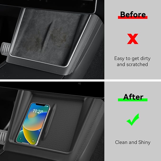 LUCKEASY Wireless Charging Pad for Tesla Model Y Juniper 2025 2026 Center Console Wireless Charger Pad Non-Slip Silicone Mat for Model Y Accessories Black (Surrounded)