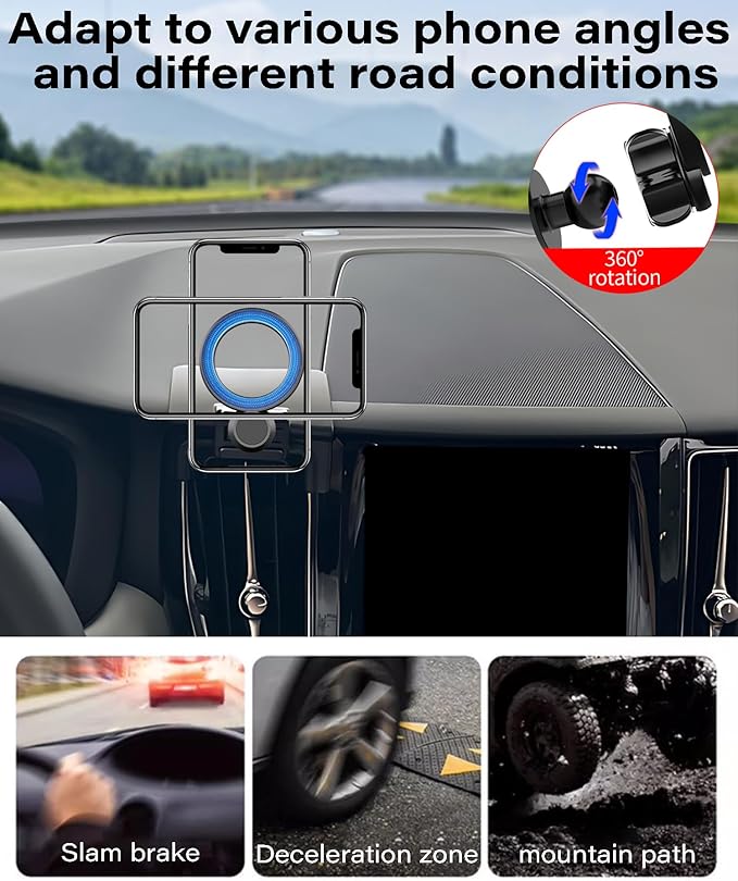 Magnetic Car Phone Mount for 2018 2019 2020 2021 2022 2023 2024 2025 Volvo XC60 Accessories, for MagSafe Strong Magnets Cell Phone Holder, with Portable Phone Gripper 360° Rotation