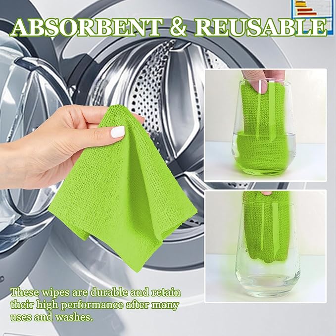 wuyaoyao 50PCS Microfiber Cleaning Cloth Roll, 10"×10" Tear Away Microfiber Towels, Reusable Washable Cloth Paper Towels, Multi-Purpose Cleaning Rags for Car Home Kitchen Garage Shop (Green)