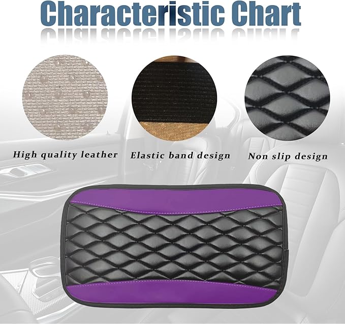 Car Center Console Cover, Universal Leather Waterproof Armrest Seat Box Cover Protector, Comfortable Car Decor Accessories Fit for Most Cars, Vehicles, SUVs-Purple