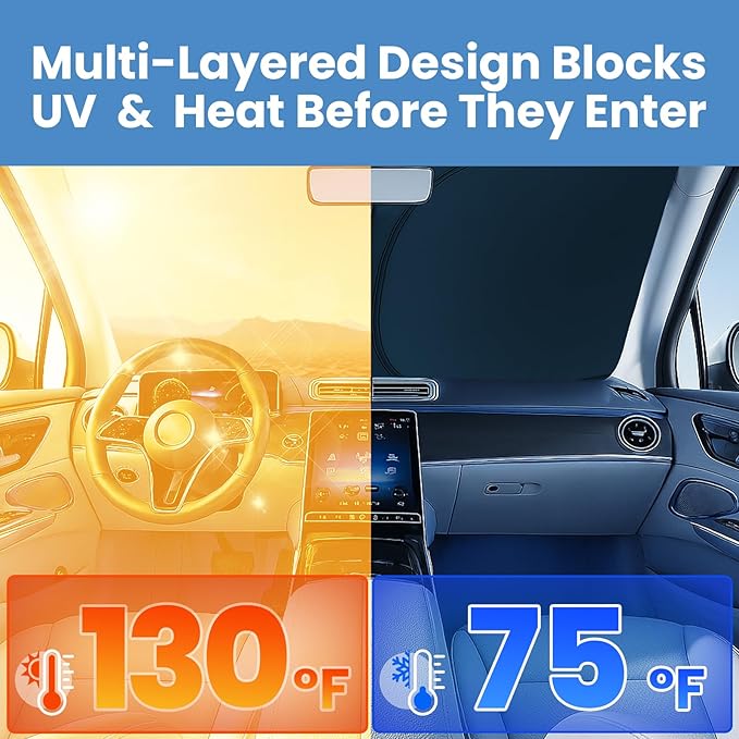 Windshield Sunshade for Toyota Tacoma 2016-2023 2024 2025 2026 - Innovative No-Light-Pass Technology, Mirror Cut-Out, Blocks 99% UV Rays, Fade-Resistant, Easy-Fold Tacoma Windshield Sun Shade