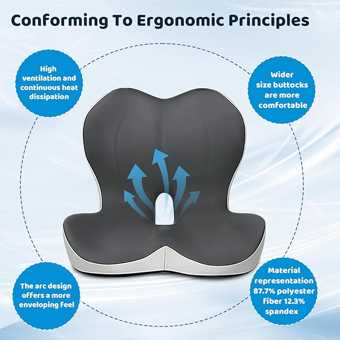Memory Foma Car Seat Cushion Relief Back Pain, Ergonomic Comfort Tailbone Wheelchair Cushions, Driver Passenger Sciatica Reducing Hemorrhoid Pillow, Coccyx Support Office Chair Cushion 2 Pcs