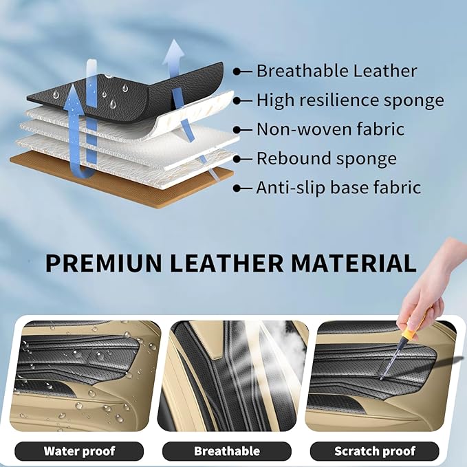 Fit Prius Car Seat Covers for Toyota Prius 2001-2025 2026 -Premium Leather, Waterproof Stain-Resistant, Breathable，All-Weather Seat Cushion Protecto & Airbag Compatible, 2 Front Seat Beige