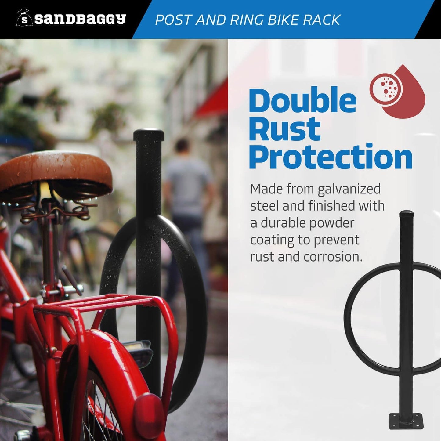 Sandbaggy Post and Ring Bike Rack - Commercial Bike Racks - Galvanized Steel - Anti-Theft Design - In Ground, Apartments, Sidewalks, Industrial (Orange, 1)