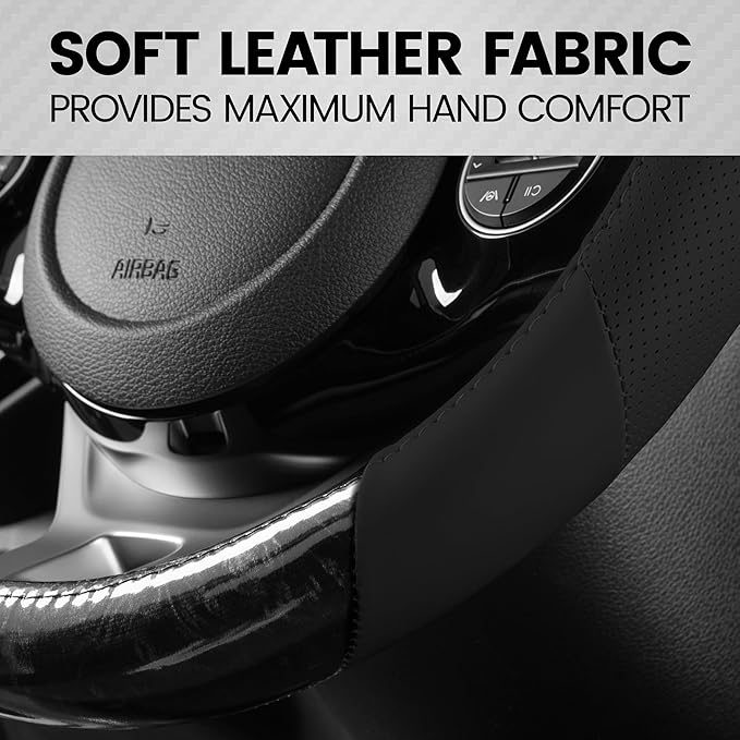 BDK BurlwoodLux Wood Grain and PU Leather Black Steering Wheel Cover - Sport Grip for Car Auto SUV Trucks