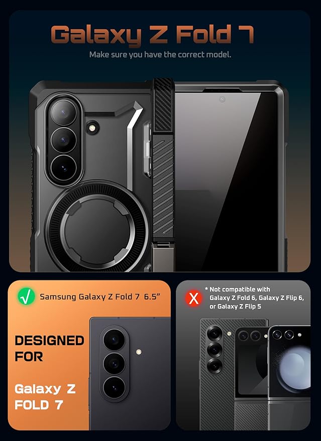 SUPCASE for Samsung Galaxy Z Fold 7 Case with Kickstand (UB Grip), [Compatible with MagSafe] [Built-in Privacy Screen Protector] [Hinge Coverage] Military-Grade Protection Phone Case, Dark