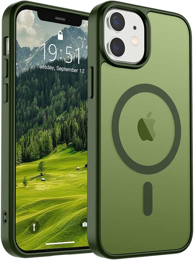 SUPFINE Magnetic for iPhone 12 Case/iPhone 12 Pro Case (Compatible with MagSafe)(Military Grade Drop Protection) Slim Translucent Matte Shockproof with Anti-Fingerprint Phone Case,Cangling Green