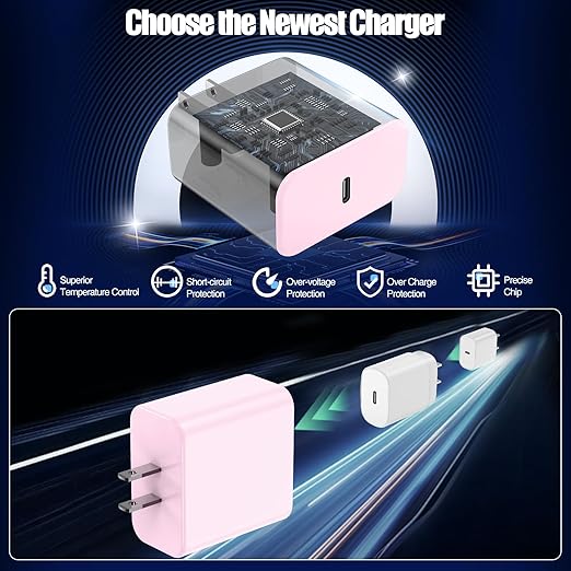 USB C Fast Charger for iPhone 17/ Air/16/15 Pro Max,2Pack 10FT Type C Charger Block & Cable, PD 3.0 Super Fast Charging for iPad Pro MacBook Air/Pro M1/M2, AirPods-Pink