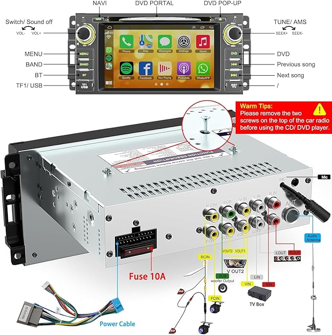 Car Radio Stereo with CD/DVD Player for Dodge RAM 1500 2500 3500 (2009-2012), for Jeep Wrangle/Unlimited (2007-2015),7 Inch Head Unit with CarPlay & Android Auto,Bluetooth & GPS Navigation