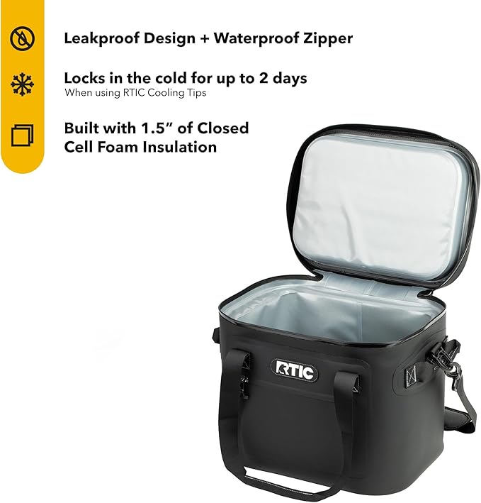 RTIC Ultra-Tough Soft Cooler 30 Can, Insulated Bag Portable Ice Chest Box for Lunch, Beach, Drink, Beverage, Travel, Camping, Picnic, Car, Trips, Floating Cooler Leak-Proof with Zipper