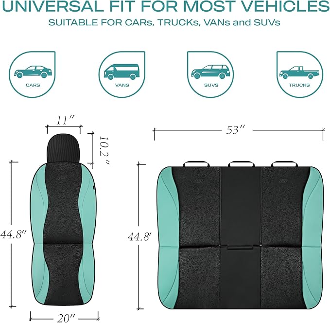 Skechers Car Seat Covers,Leather Seat Covers with GOGA Mat Technology,Waterproof Car Seat Covers Front Seats,Airbag Compatible,Comfort Universal Fit for Most Cars,Vans,Trucks,SUVs,Mint