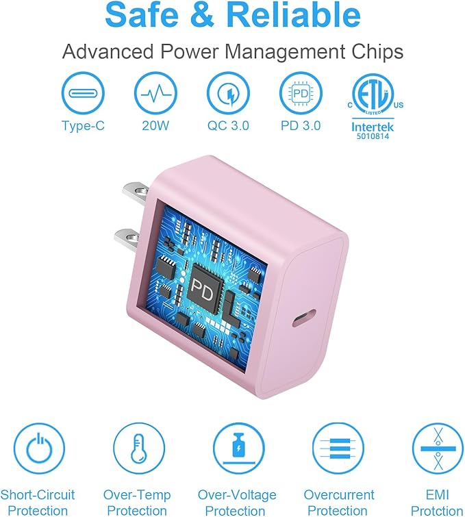 iPhone 17 16 15 Charger Fast Charging 2+2Pack 20W USB C Wall Charger with 10FT Fast Charging Cable Compatible with iPhone 17/17 Air/17 Pro/17 Pro Max/iPhone 16/15 Series, iPad Pro/AirPods-Pink