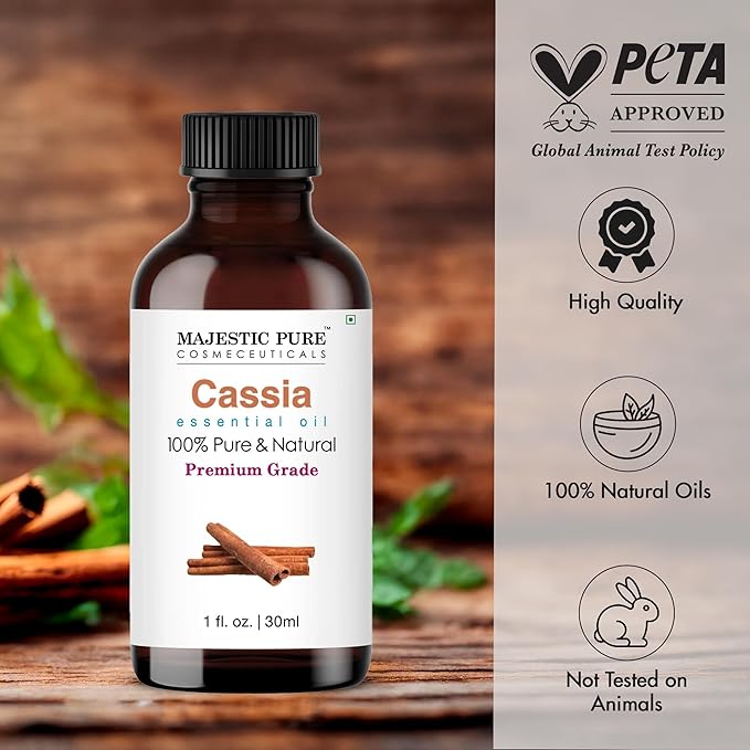 Majestic Pure Essential Oil with Glass Dropper - 100% Pure and Natural - Essential Oils for Diffuser, Aromatherapy, Soap and Candle Making, Cassia Essential Oil, Cassia Oil, 1 Fl Oz