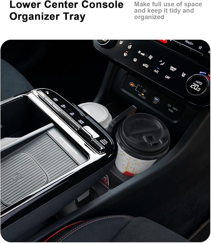 2026 Tucson Center Console Organizer - 2 Pcs Double-Layer Armrest Box Organizer+Lower Center Console Tray for 2025-2026 Tucson(Limited)/Tucson Hybrid - ONLY Fit 2025-2026 Tucson with Electronic Shift