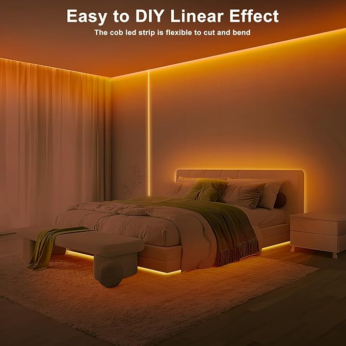 Tatazone 32.8ft 1800K COB Led Strip Lights with RF Remote, Dimmable Bright Adhesive Indoor Amber Led COB Light Strip for Cabinet, Painting, Room, Bed