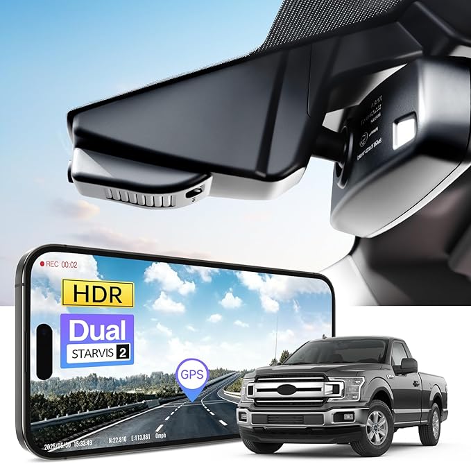 mangoal STARVIS 2 Front 4K HDR Dash Cam IMX678, Custom Fit for Ford F150 2015-2020 F250/F350 Super Duty 2017-2019(Model C), 5GHz WiFi, GPS, 64GB Card