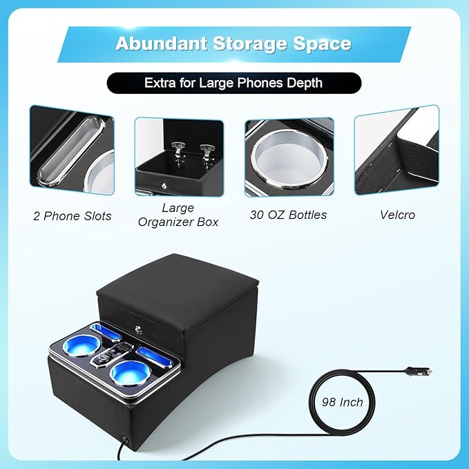 Center Console, Universal Front Bench Seat Consoles, Truck Seat Organizer and Storage, Center Console for Truck & Minivan & Car& SUV Cab Front Seat Bench Seat Storage Box (Locking)