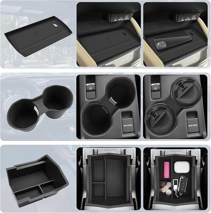 BIBIBO for 2025 Subaru Forester Center Console Organizer 2025 2026 Subaru Forester Console Armrest Tray+Cup Holder +Wireless Charging Mat 2025 Forester Insert Organizer 2025 Forester Accessories