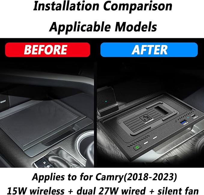Car Wireless Charger for Toyota Camry 2018-2023, Easy-to-Install Fast Charger, 15W Fast Phone Charging Pad for Mobile Phones That Support Wireless Charging