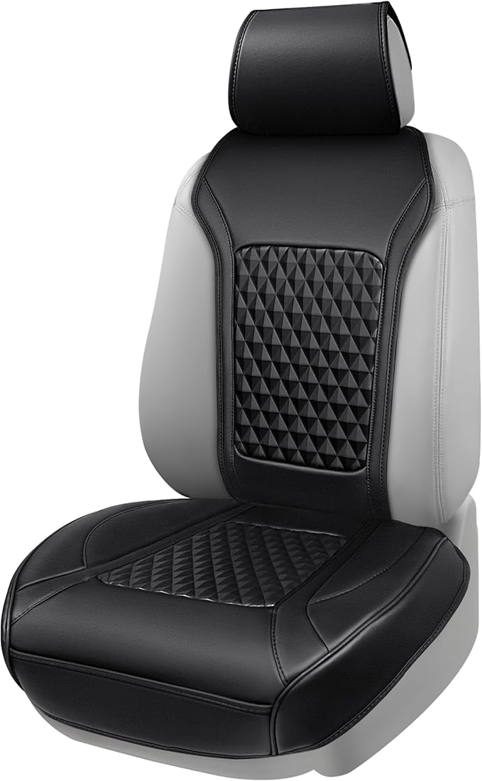 CAR PASS 1Pcs Nappa Leather Front Seat Cover for Cars, Waterproof Sideless Car Seat Cover, Durable Non-Slip Seat Protector Cover Universal Fit for Most Automotive, Vans, SUVs, and Trucks, 1 Pack Black